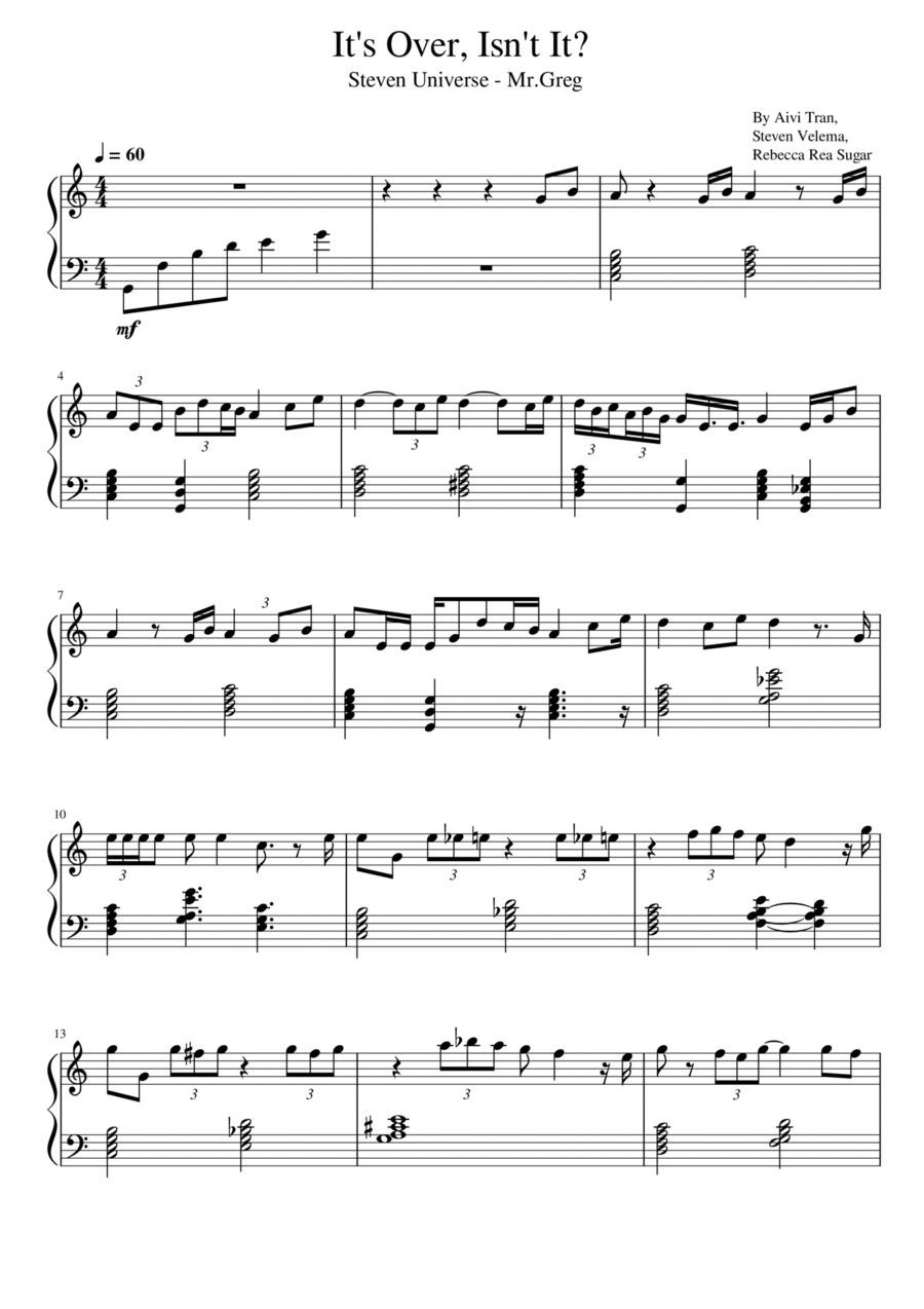 It's Over Isn't It Easy Piano scores gallery preview page 1