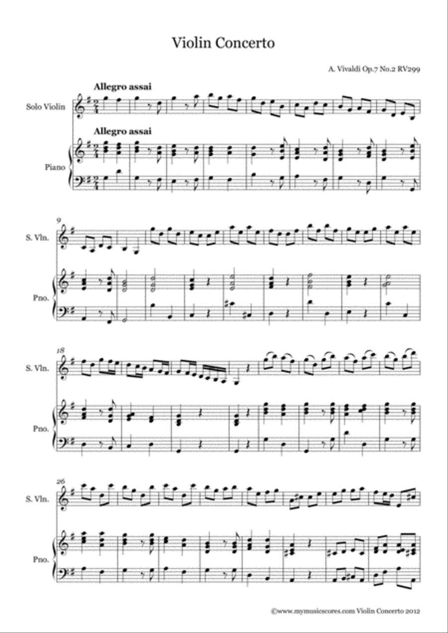 Violin Concerto Op.7 No.2 RV299 in G major Violin Solo scores gallery preview page 2