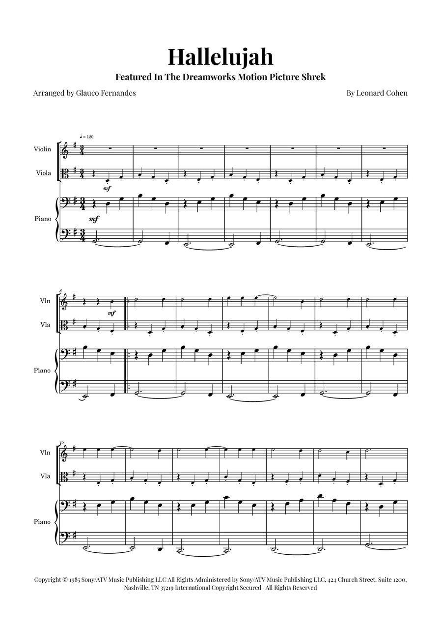 Hallelujah String Duet scores gallery preview page 1
