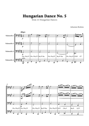 Hungarian Dance No. 5 by Brahms for Cello Quartet