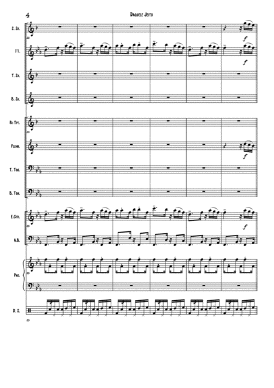 Daquele Jeito - Score (Soprano Sax, Alto Sax, Tenor Sax, Baritone Sax, Trumpet, Flugelhorn, Tenor Tr Jazz Ensemble scores gallery preview page 4