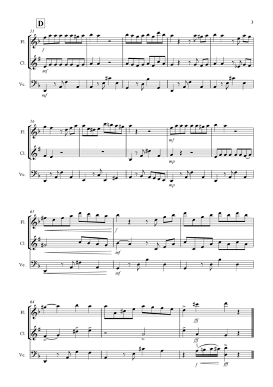 Tango a Trios for Flute, Clarinet and Cello Trio Small Ensemble scores gallery preview page 3