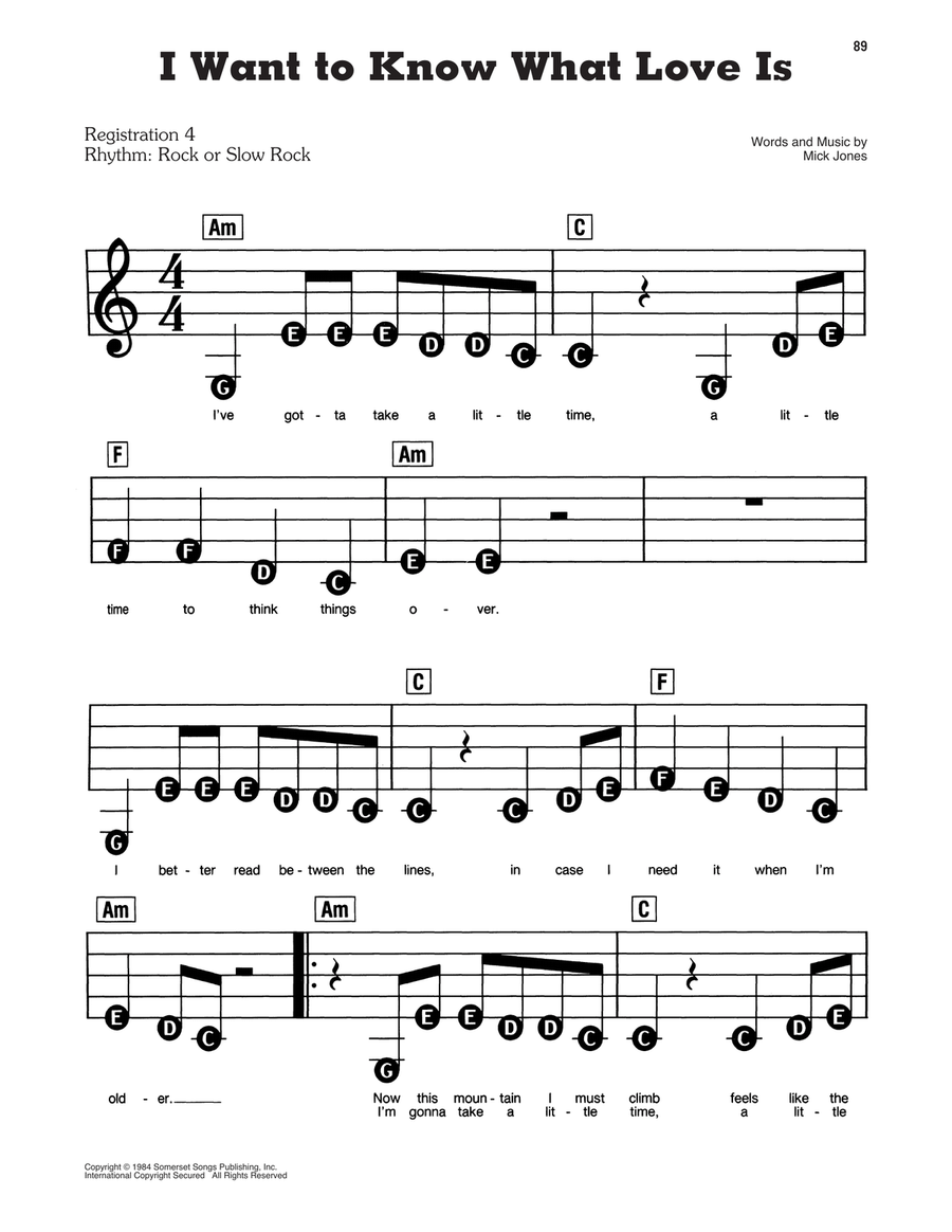 I Want To Know What Love Is Electronic Keyboard scores gallery preview page 1