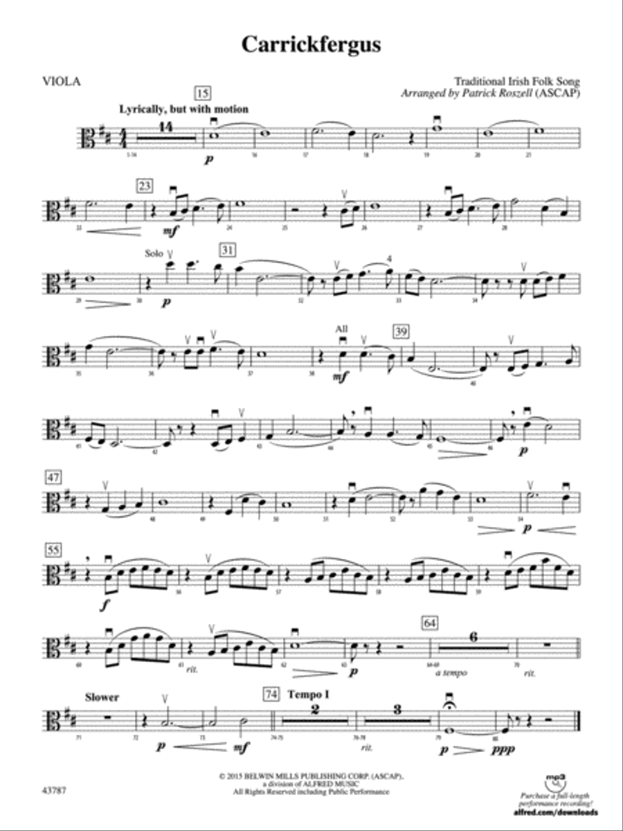Carrickfergus: Viola String Orchestra scores gallery preview page 1