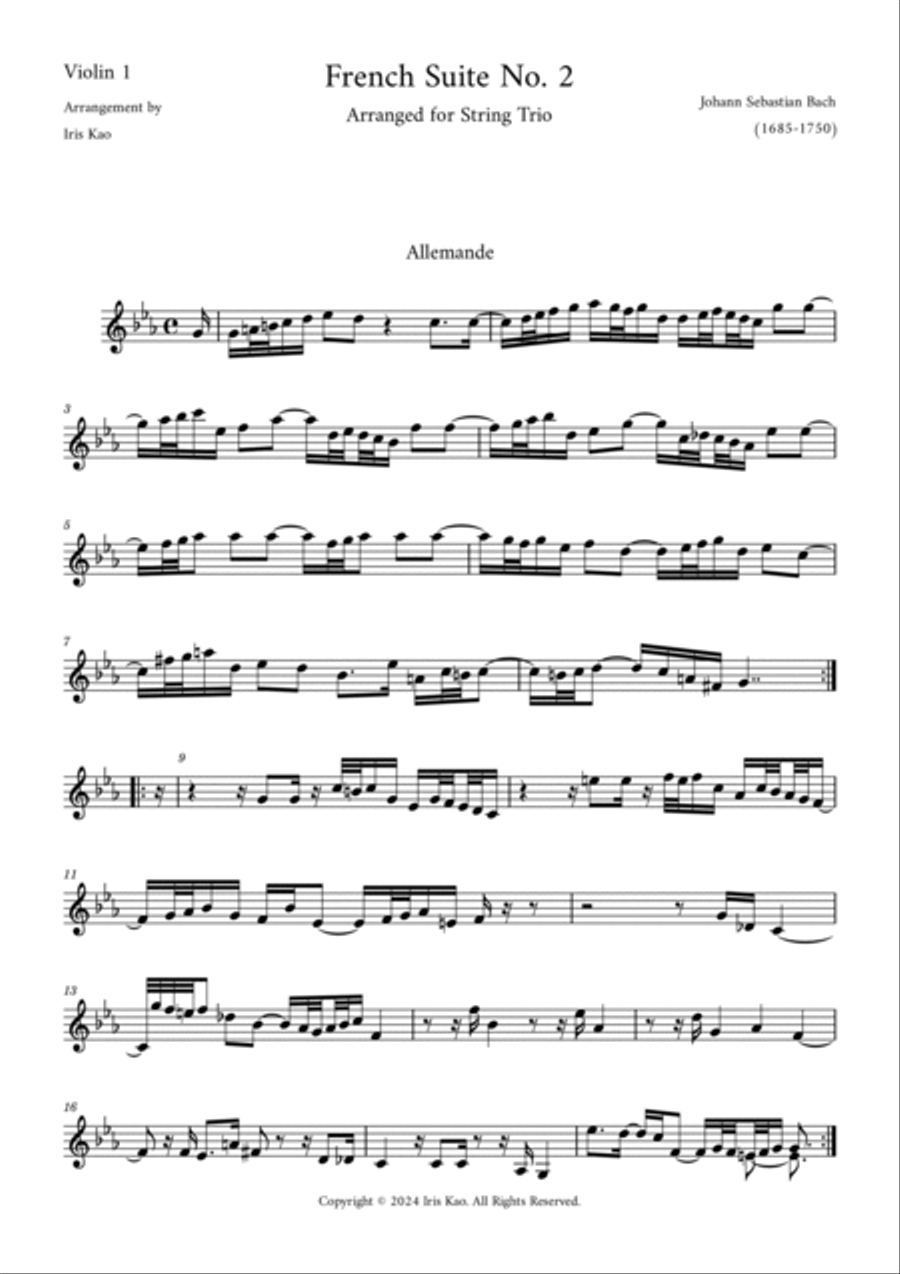 French Suite No. 2 - Allemande String Trio scores gallery preview page 3