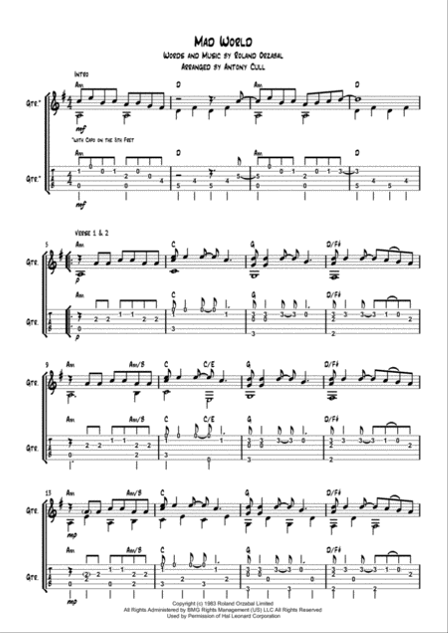 Mad World Electric Guitar scores gallery preview page 1