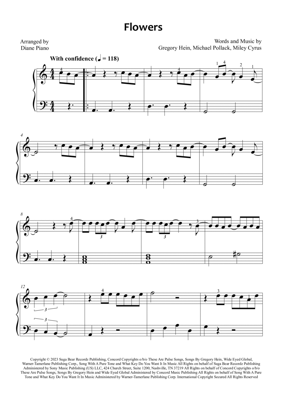 Flowers Flowers Easy Piano scores gallery preview page 1