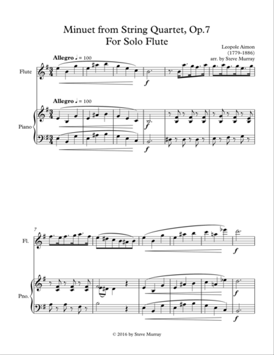Minuet from String Quartet, Op 7 - For Solo Flute Flute Solo scores gallery preview page 1
