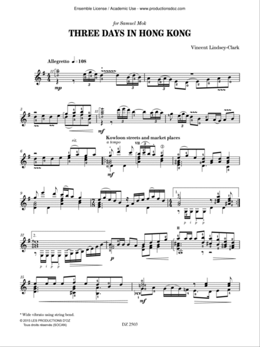 Three Days in Hong Kong Classical Guitar scores gallery preview page 3