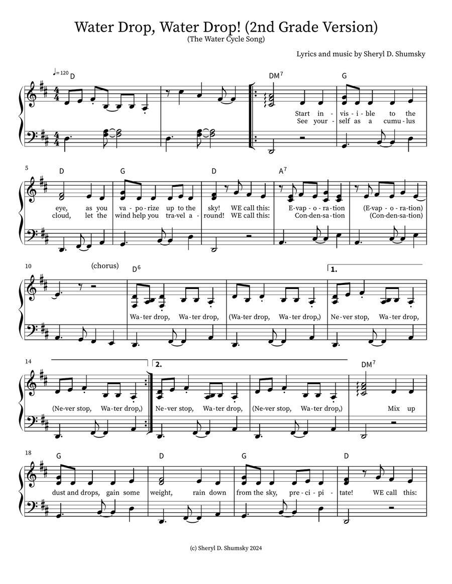 Water Drop, Water Drop! Second Grade Version Piano Method scores gallery preview page 1