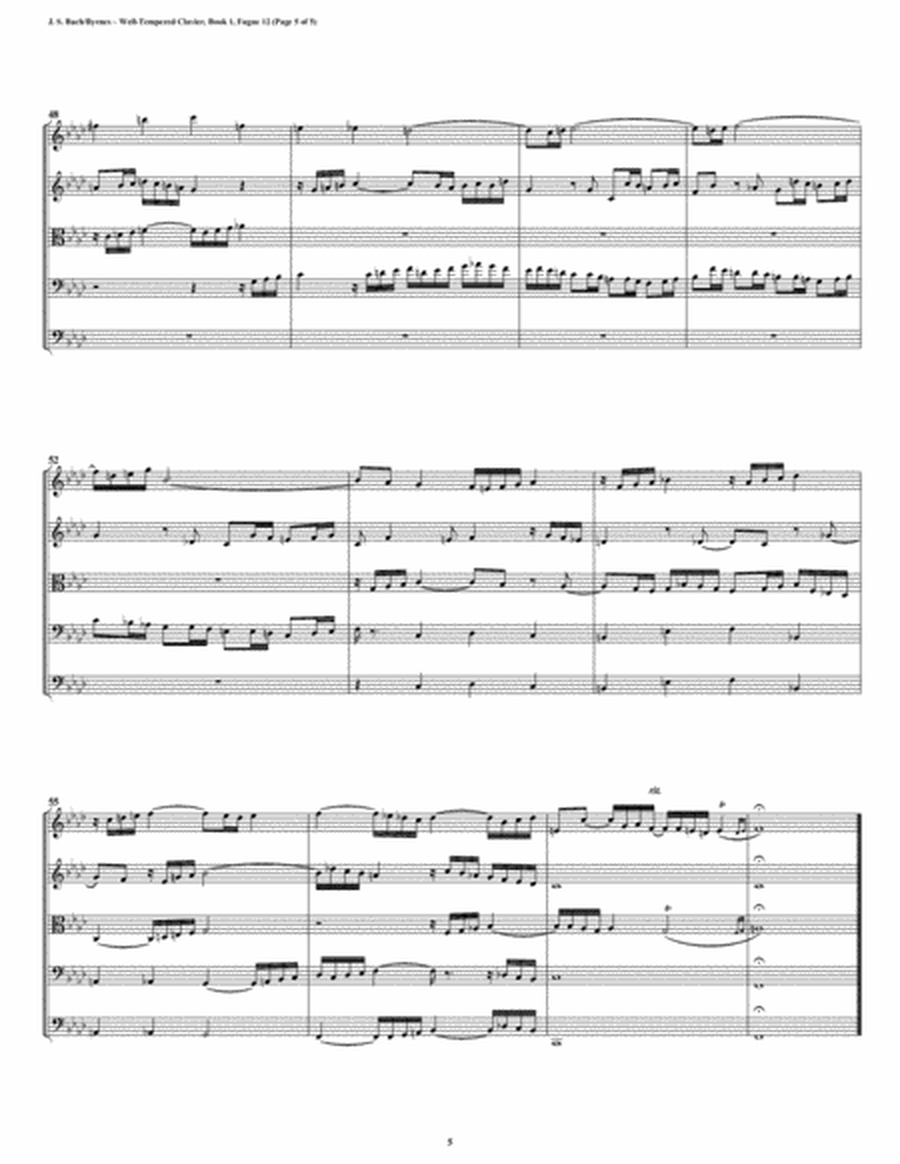 Fugue 12 from Well-Tempered Clavier, Book 1 (String Quintet) image number null