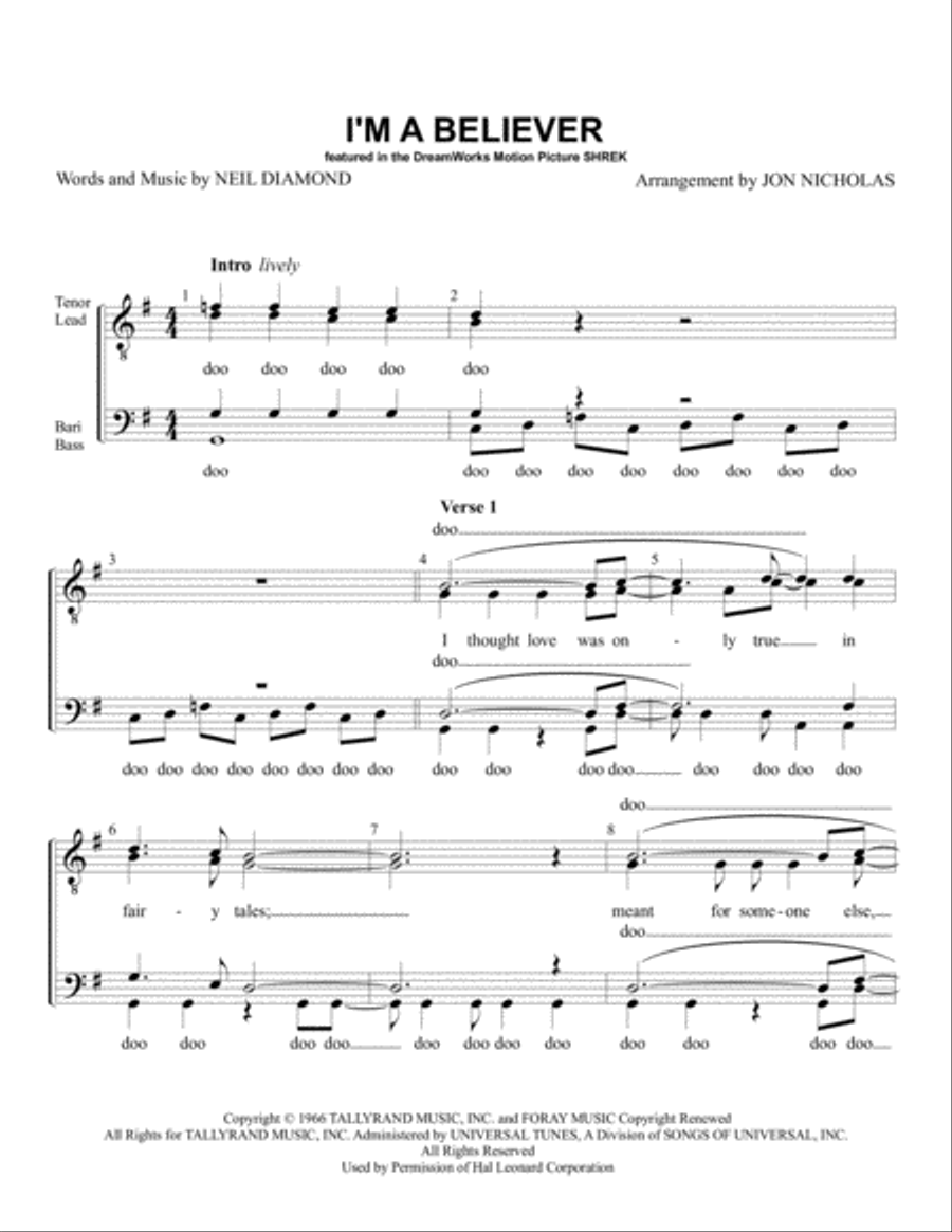 I'm A Believer TTBB scores gallery preview page 1