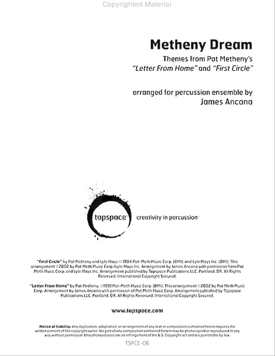 Metheny Dream Percussion Ensemble scores gallery preview page 2