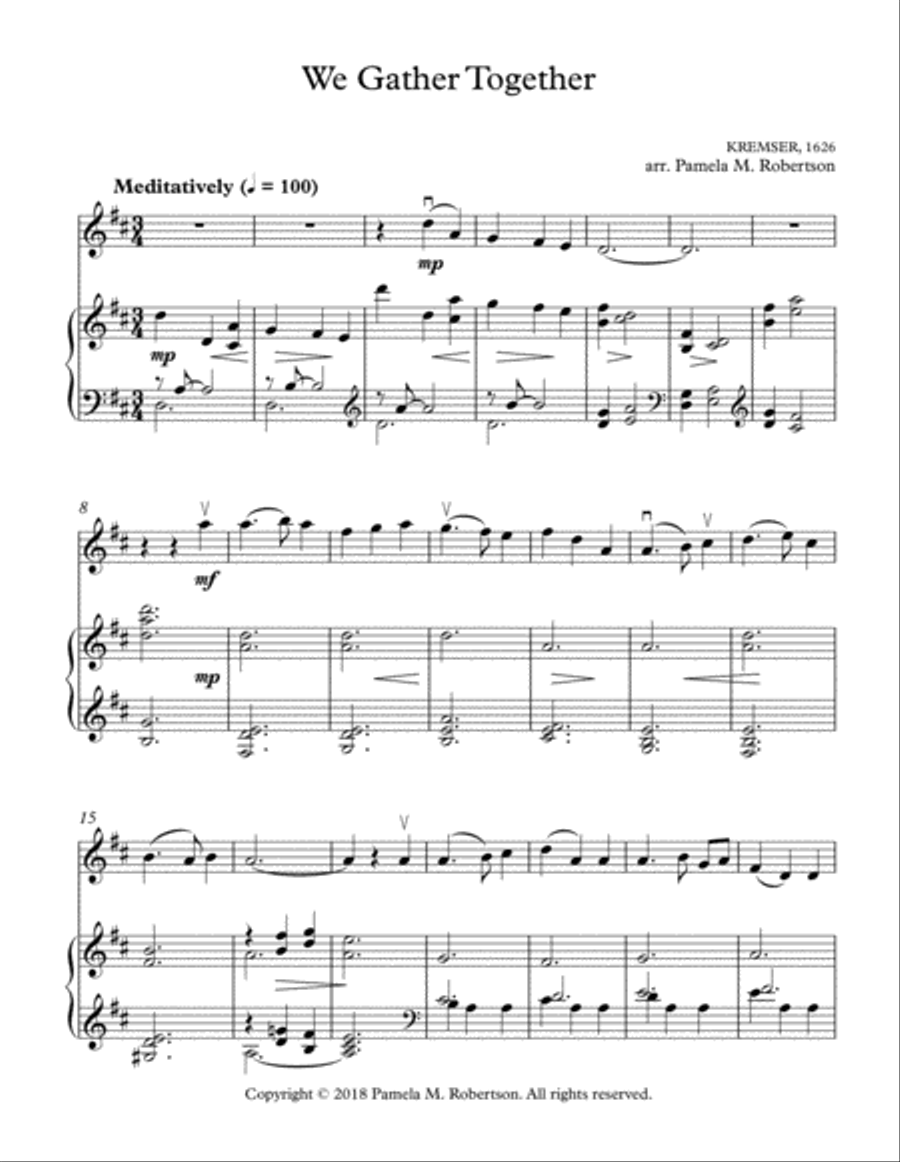We Gather Together - Piano and Violin Violin Solo scores gallery preview page 1