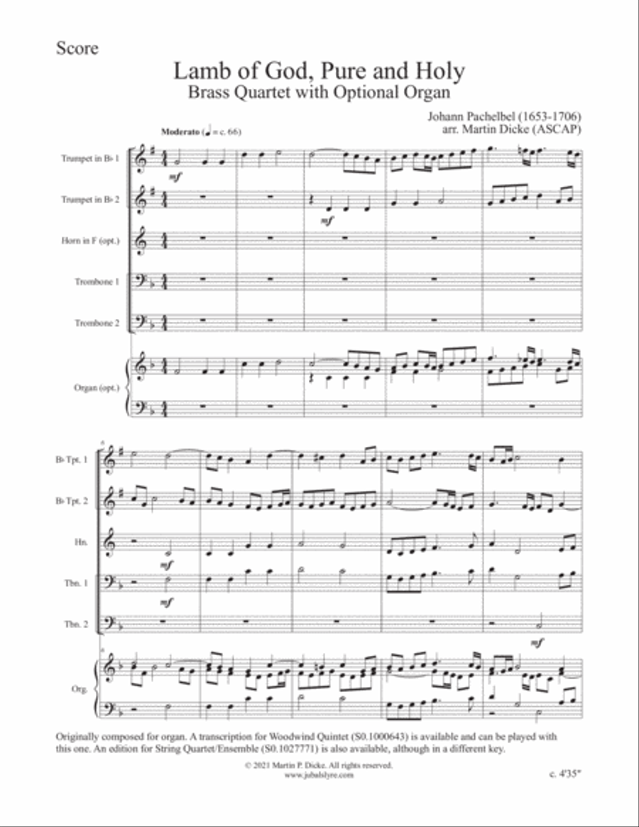 Lamb of God, Pure and Holy (Brass Quartet) Brass Quartet scores gallery preview page 2