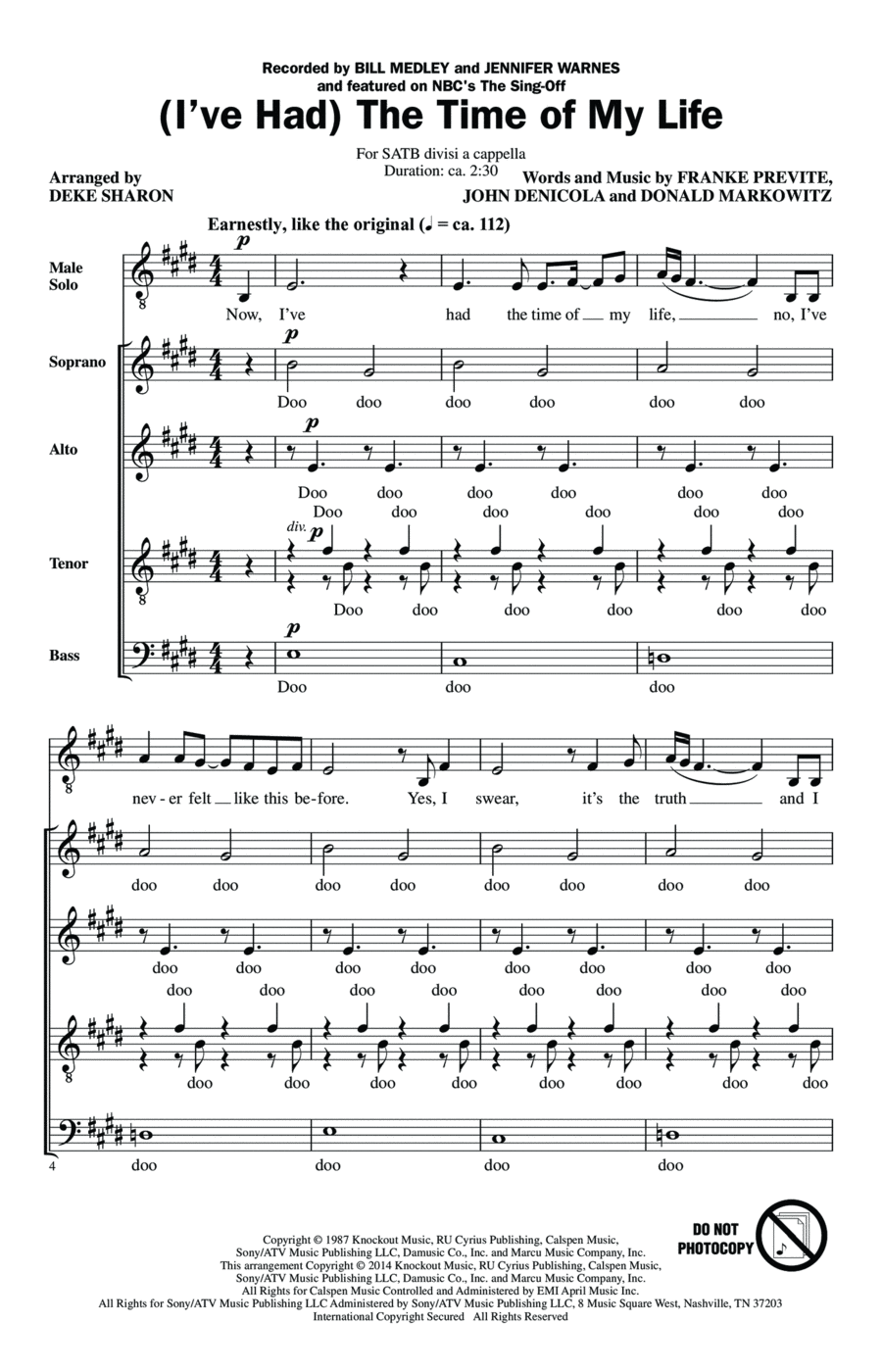 (I've Had) The Time Of My Life (arr. Deke Sharon) 4-Part scores gallery preview page 1