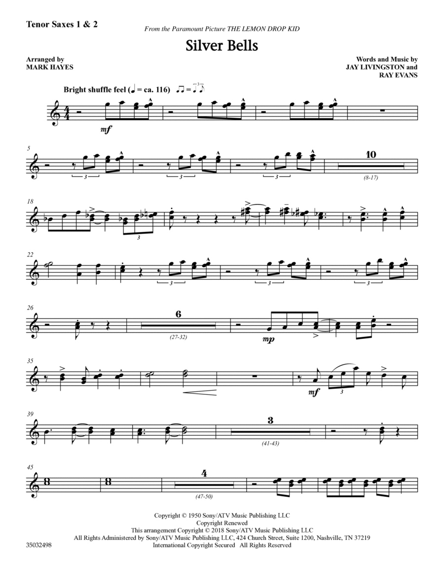 Silver Bells (arr. Mark Hayes) - Tenor Sax 1 & 2