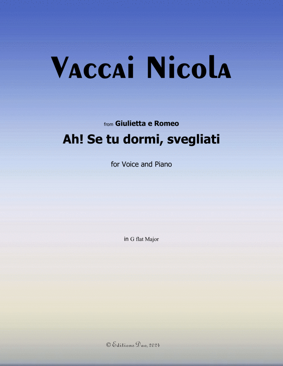 Ah! Se tu dormi,svegliati, by Vaccai Nicola, in G flat Major Voice scores gallery preview page 1