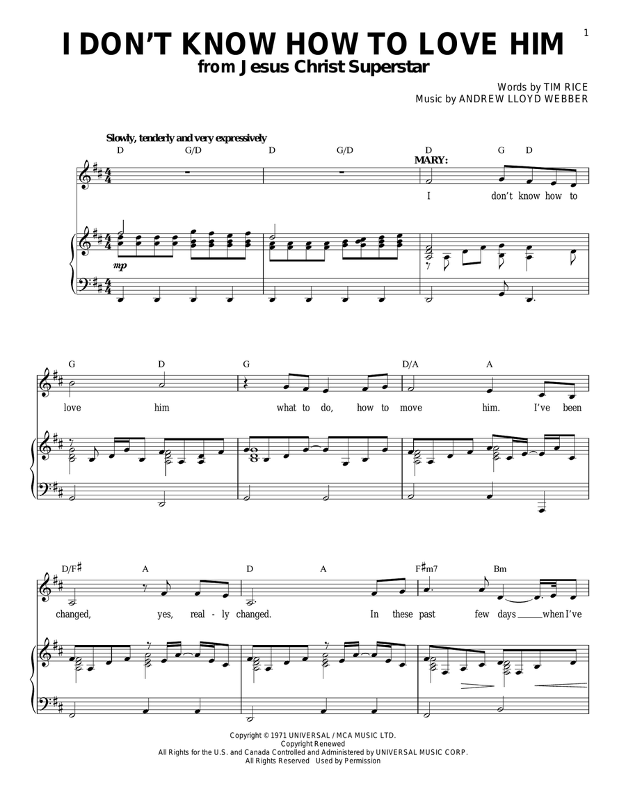 I Don't Know How To Love Him Piano, Vocal scores gallery preview page 1