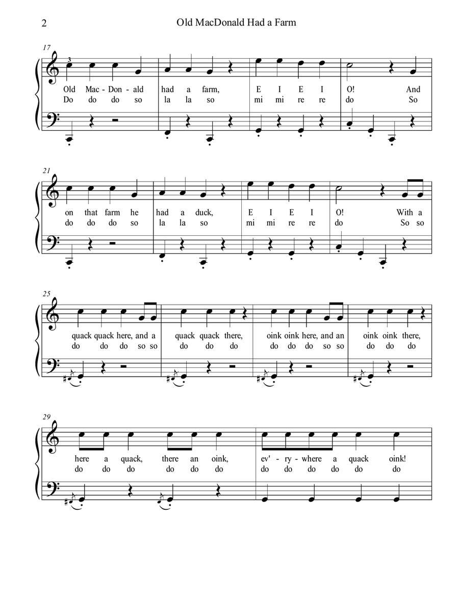 Old MacDonald Had a Farm (In 4 Keys!) Piano, Vocal scores gallery preview page 2