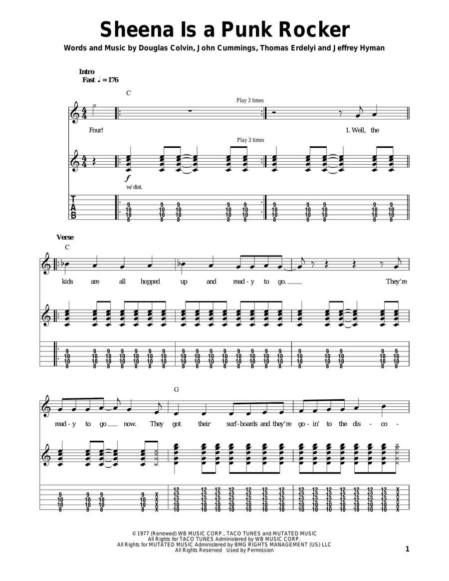 Sheena Is A Punk Rocker Sheena Is A Punk Rocker Acoustic Guitar scores gallery preview page 1