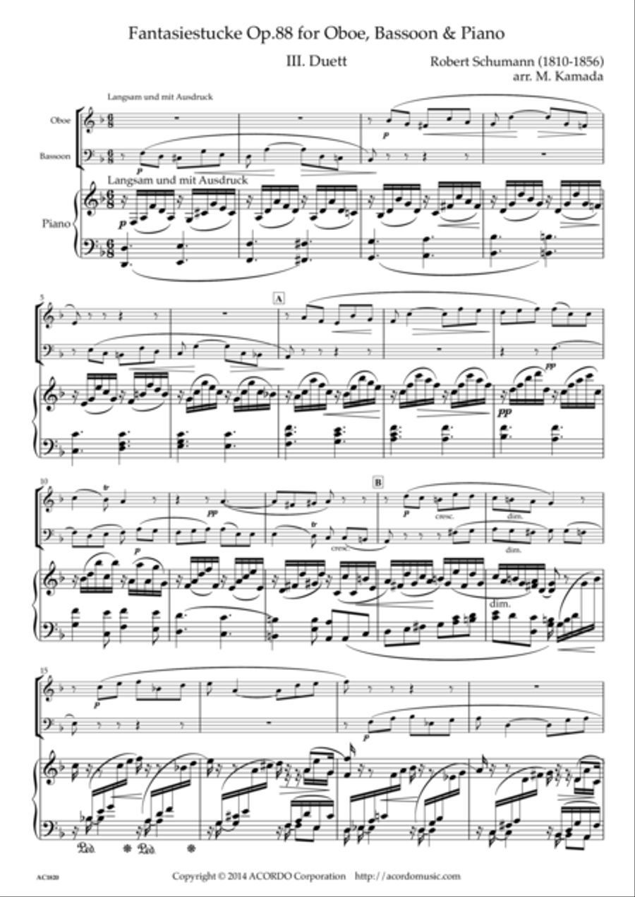 Fantasiestucke Op.88 III Duett for Oboe, Bassoon & Piano Woodwind Duet scores gallery preview page 1