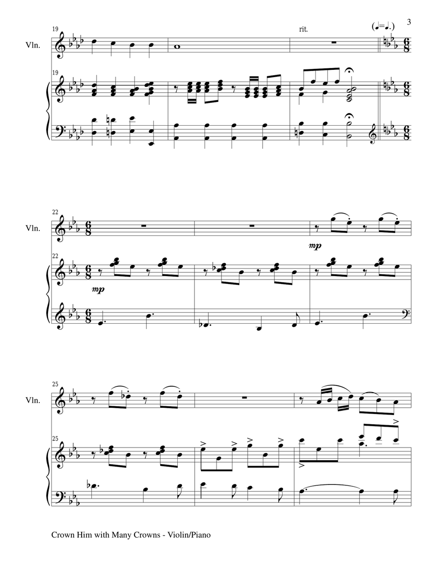 CROWN HIM WITH MANY CROWNS (Duet – Violin and Piano/Score and Parts) Violin scores gallery preview page 3