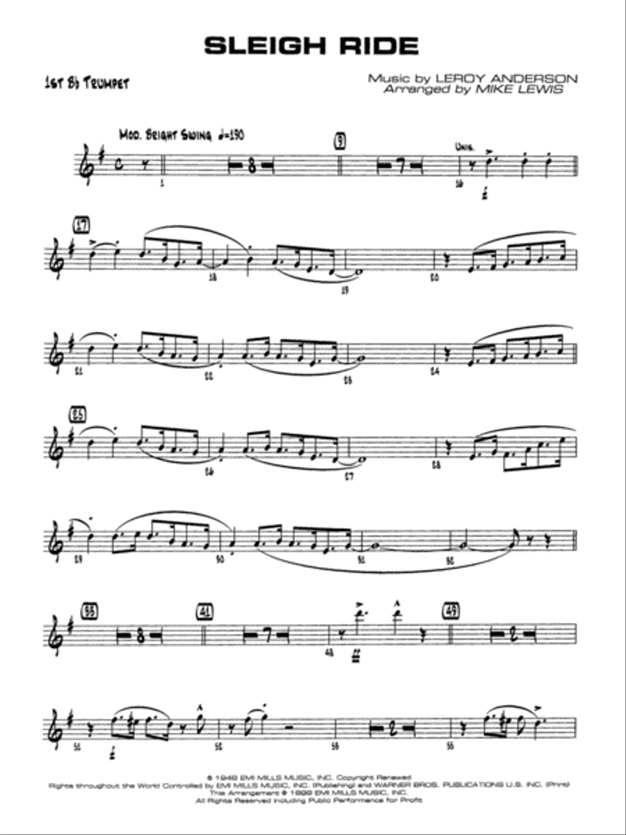 Sleigh Ride: 1st B-flat Trumpet Jazz Ensemble scores gallery preview page 1