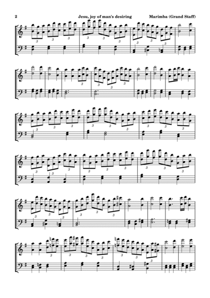 JESU, JOY OF MAN'S DESIRING by Bach - easy version for Marimba (Grand Staff) with 4 drum sticks image number null