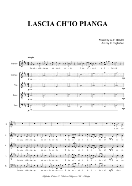 LASCIA CH'IO PIANGA - Handel - Arr. for Solo Soprano voice, and SATB Choir image number null
