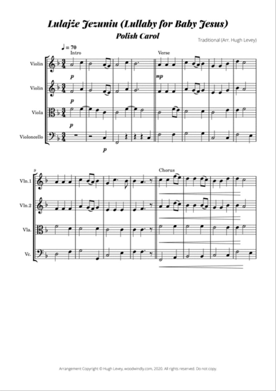 Lulajże Jezuniu (Lullaby for Baby Jesus) - Traditional Polish Carol - String Quartet String Quartet scores gallery preview page 3