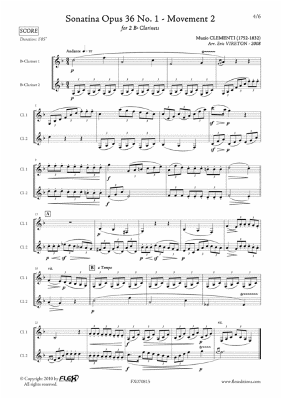 Sonatina Op 36 No. 1 Clarinet Duet scores gallery preview page 4