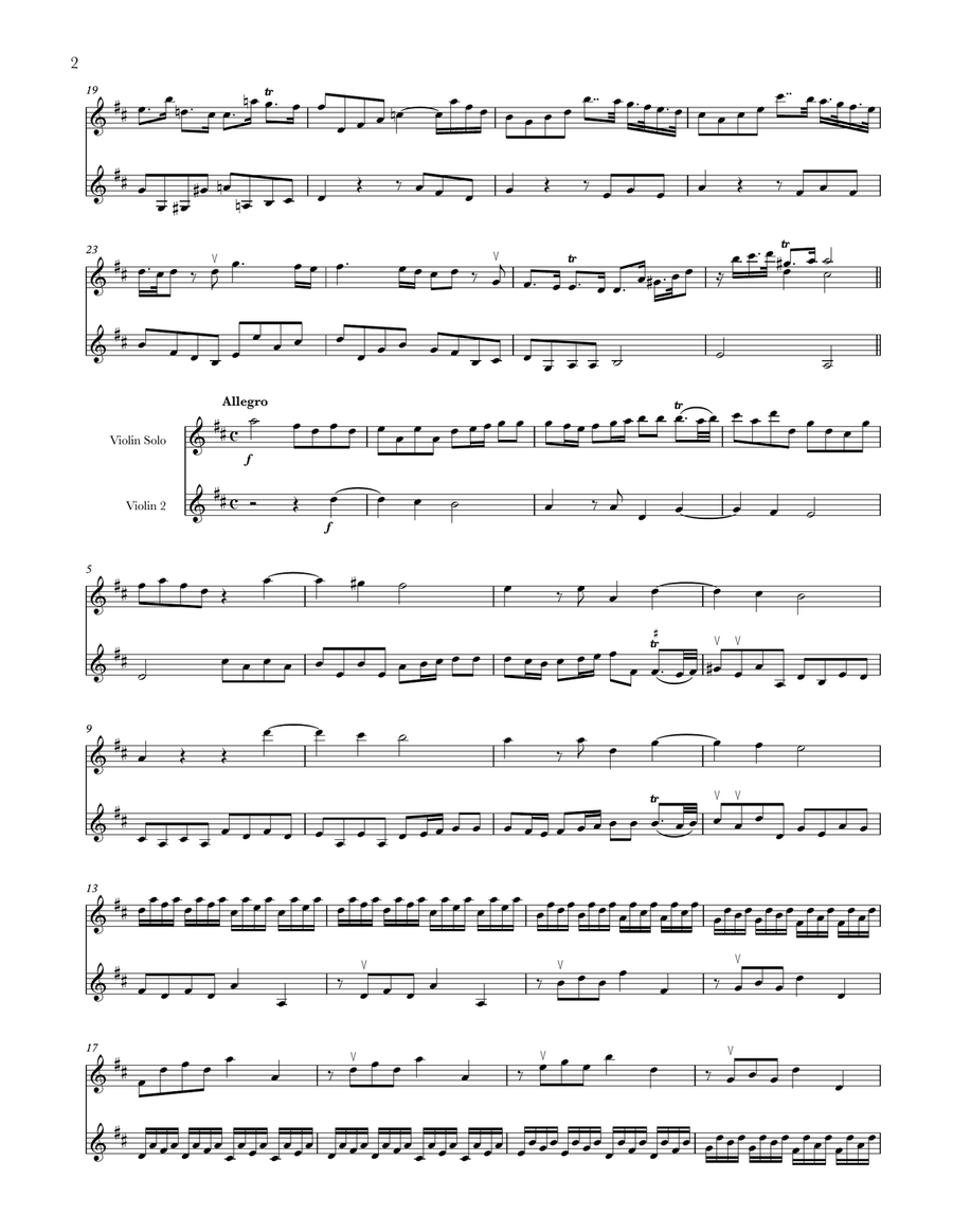 Violin Sonata in D Major, HWV 371 (arr. 2 violins) String Duet scores gallery preview page 2