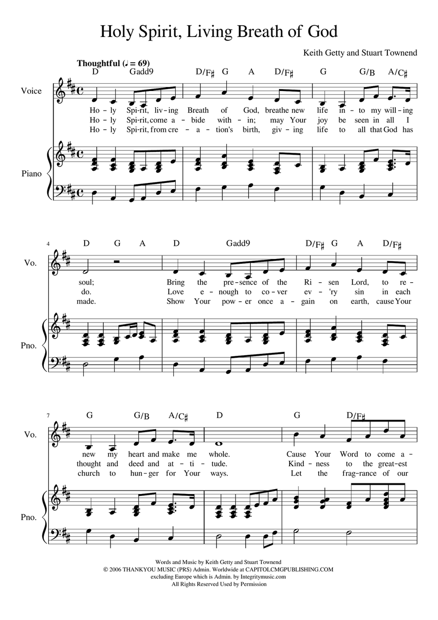 Holy Spirit, Living Breath Of God Voice scores gallery preview page 1