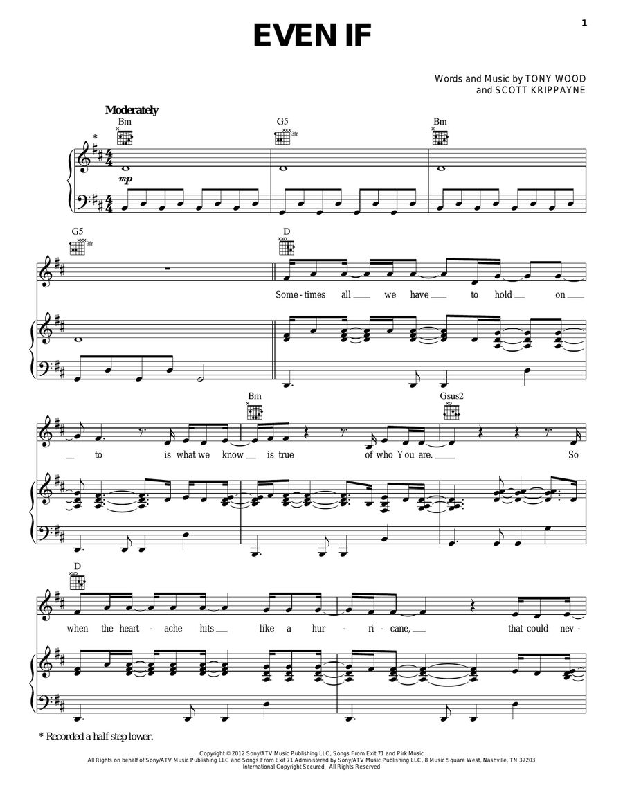 Even If Piano, Vocal, Guitar scores gallery preview page 1