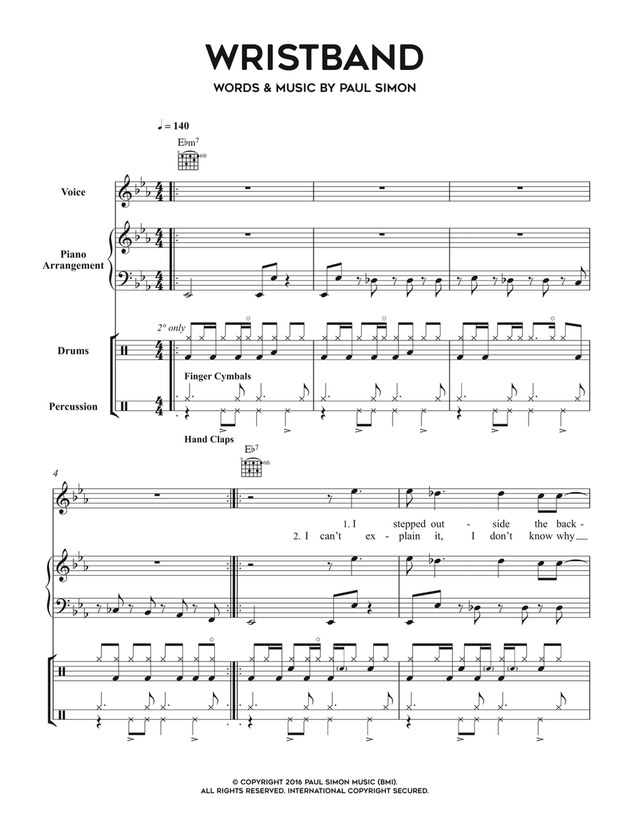 Wristband Piano, Vocal scores gallery preview page 1