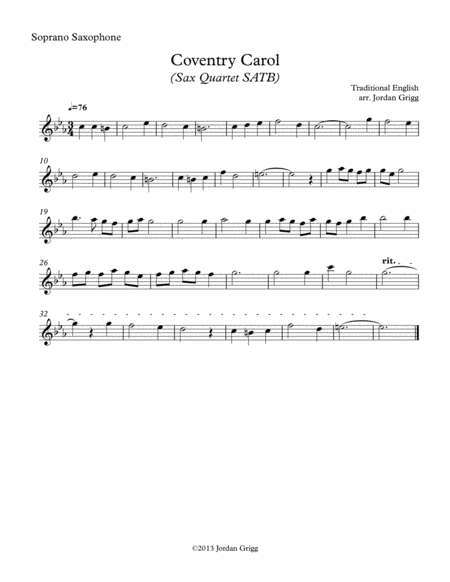Coventry Carol (Sax Quartet SATB) image number null
