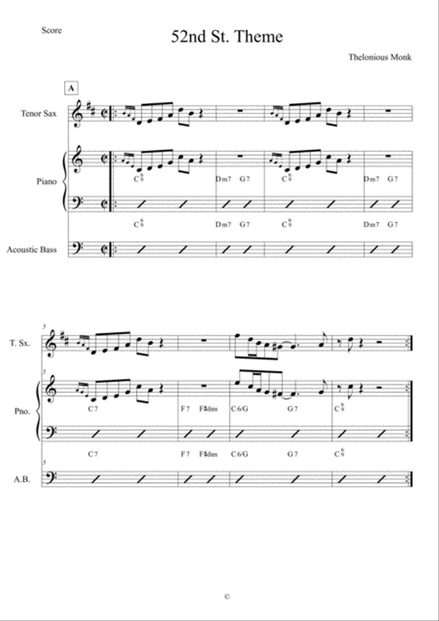 52nd Street Theme Small Ensemble scores gallery preview page 1
