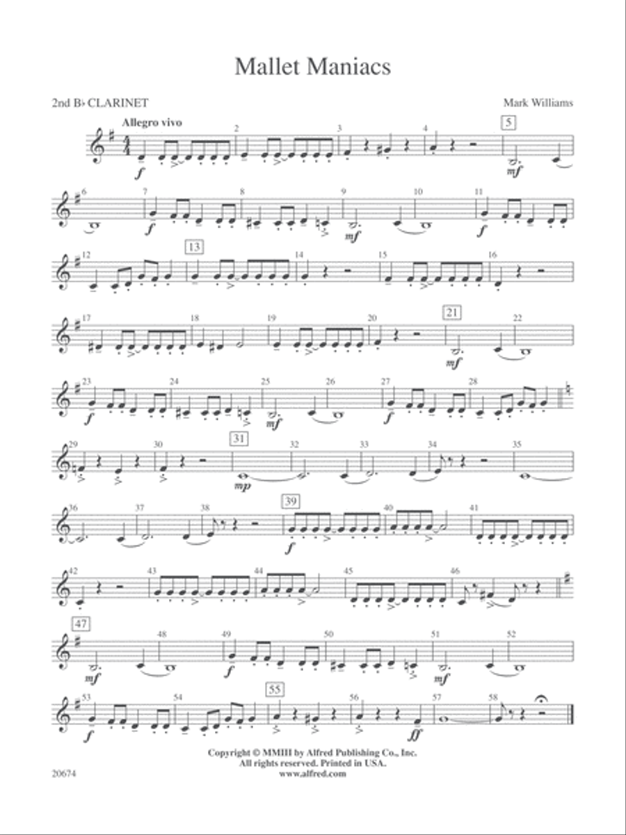 Mallet Maniacs: 2nd B-flat Clarinet Concert Band scores gallery preview page 1