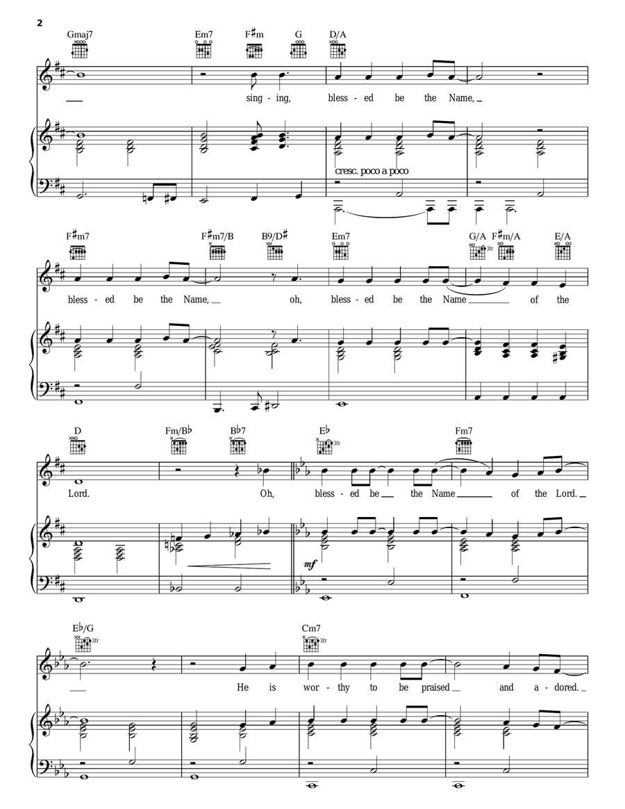 Blessed Be The Name Of The Lord Piano, Vocal, Guitar scores gallery preview page 2