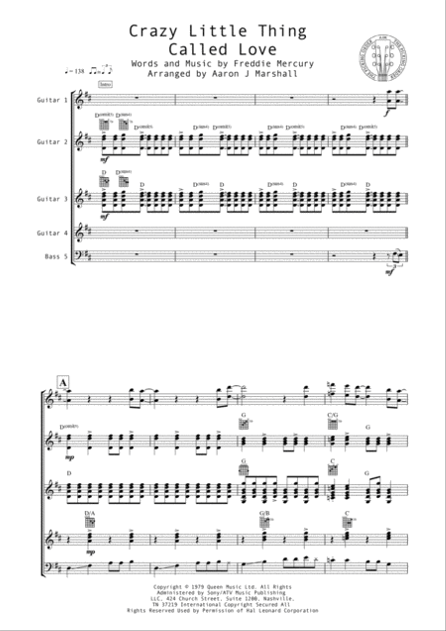 Crazy Little Thing Called Love Guitar Ensemble scores gallery preview page 2