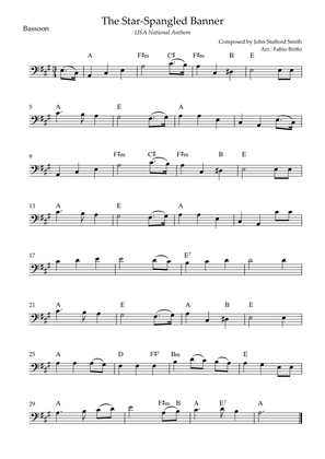 The Star Spangled Banner (USA National Anthem) for Basson Solo with Chords (A Major)