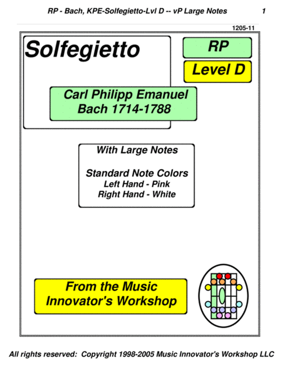 CPE Bach - Solfegietto - Large Note Version - (Key Map Tablature)
