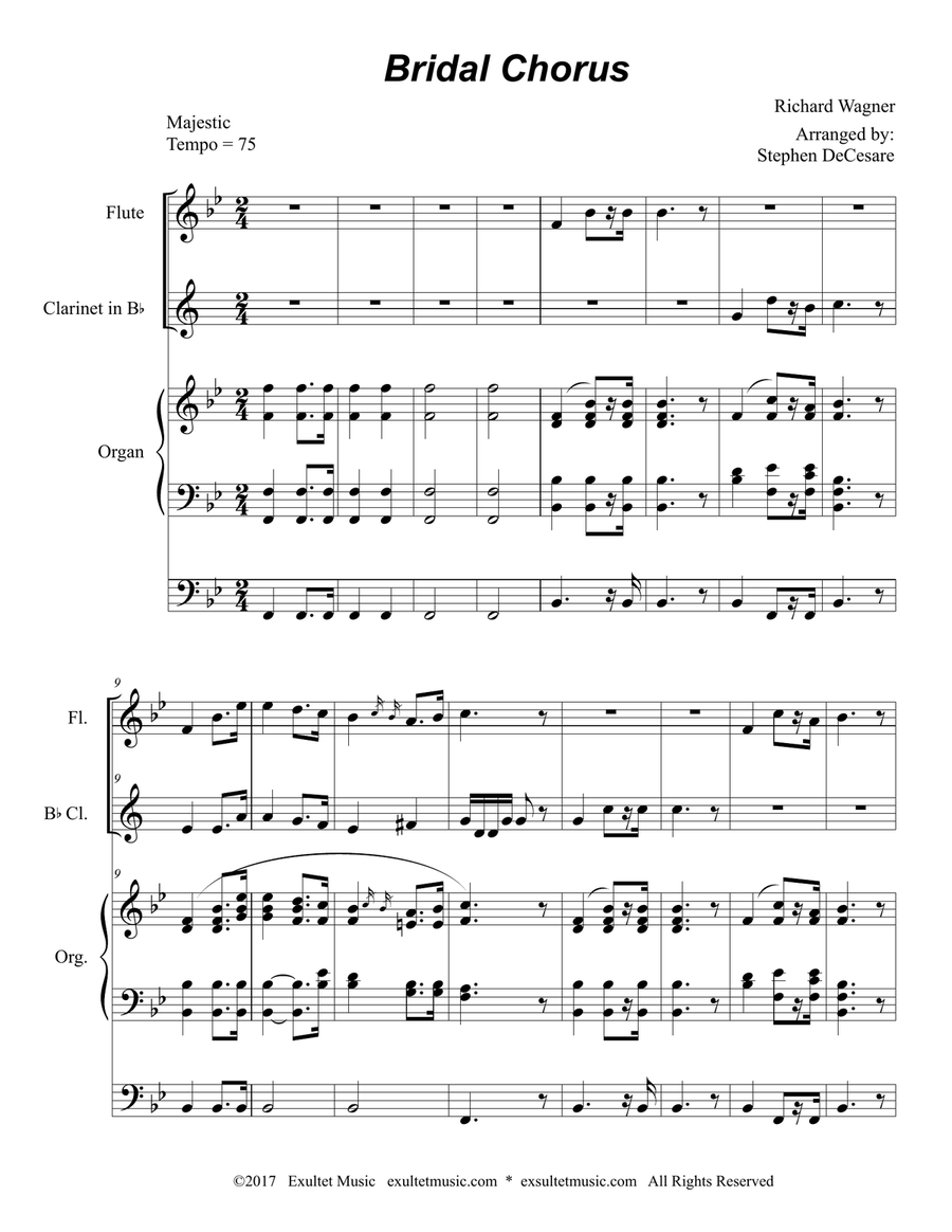 Bridal Chorus (Duet for Flute and Bb-Clarinet - Organ Accompaniment) Woodwind Duet scores gallery preview page 2