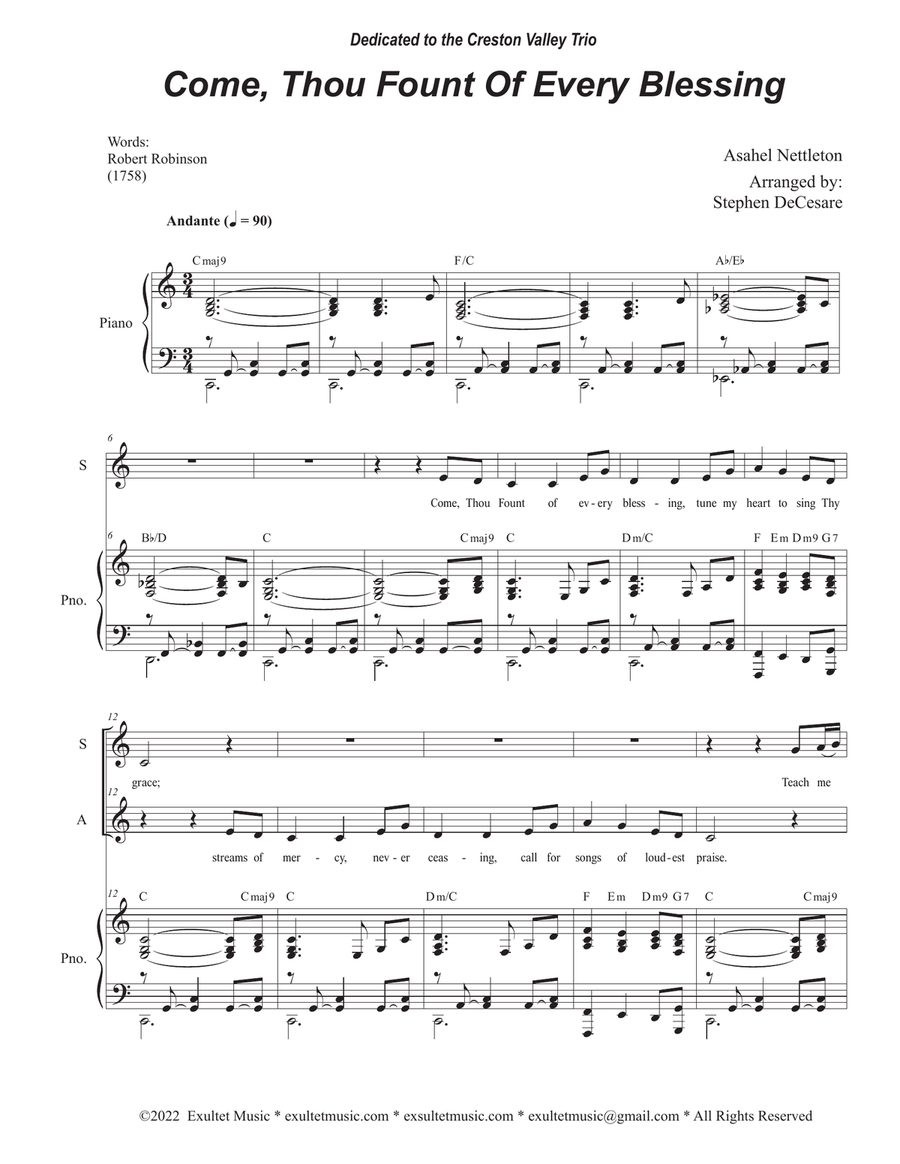 Come, Thou Fount Of Every Blessing (2-part choir - (SA) SA scores gallery preview page 1