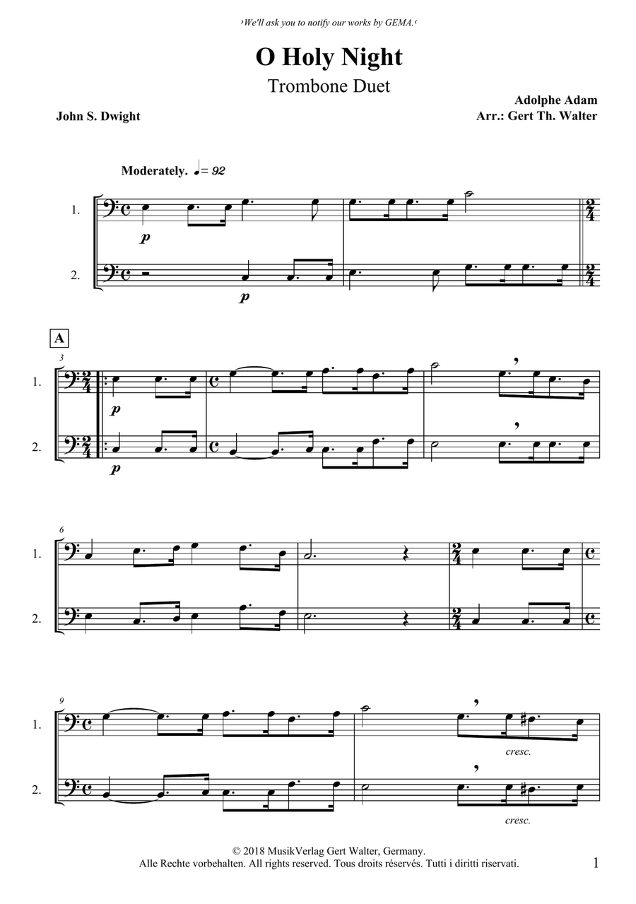 O Holy Night Trombone Duet scores gallery preview page 1