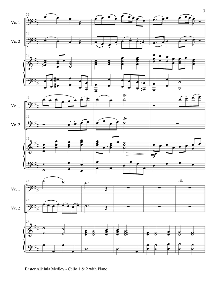 EASTER ALLELUIA MEDLEY (Trio – Cello 1 & 2 with Piano) Score and Parts Piano Trio scores gallery preview page 3