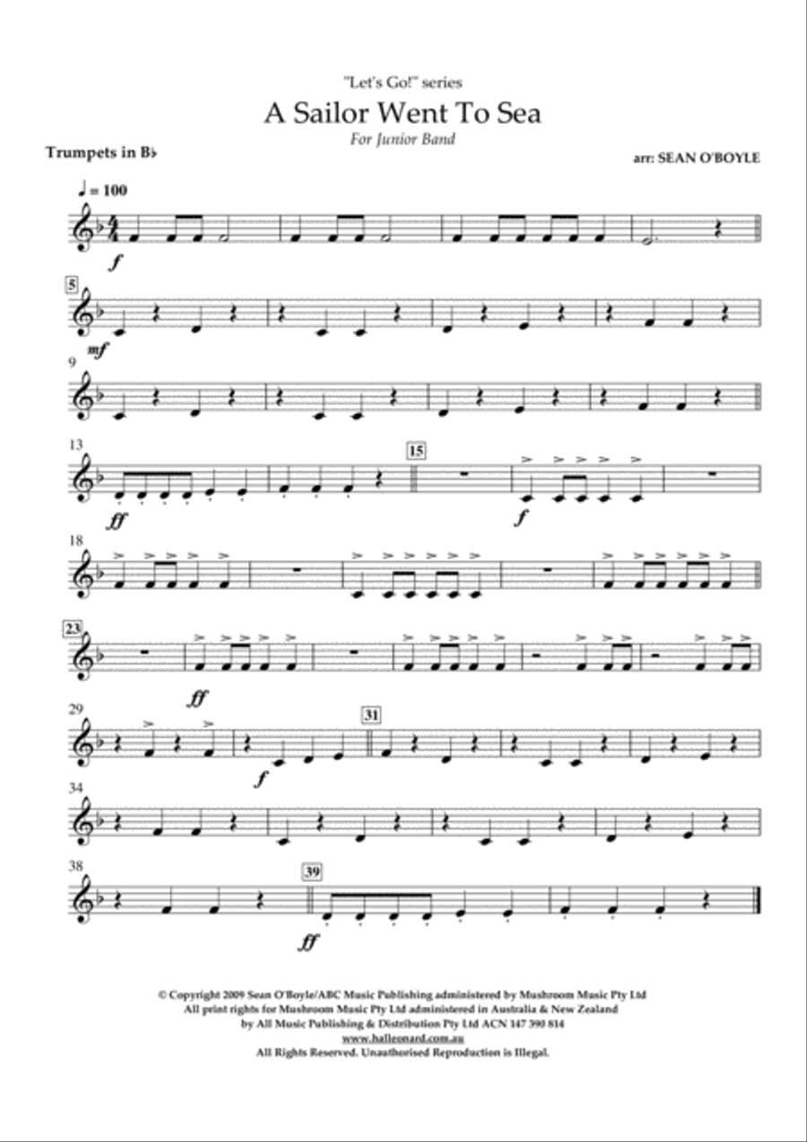 A Sailor Went To Sea - Bb Trumpet Concert Band scores gallery preview page 1
