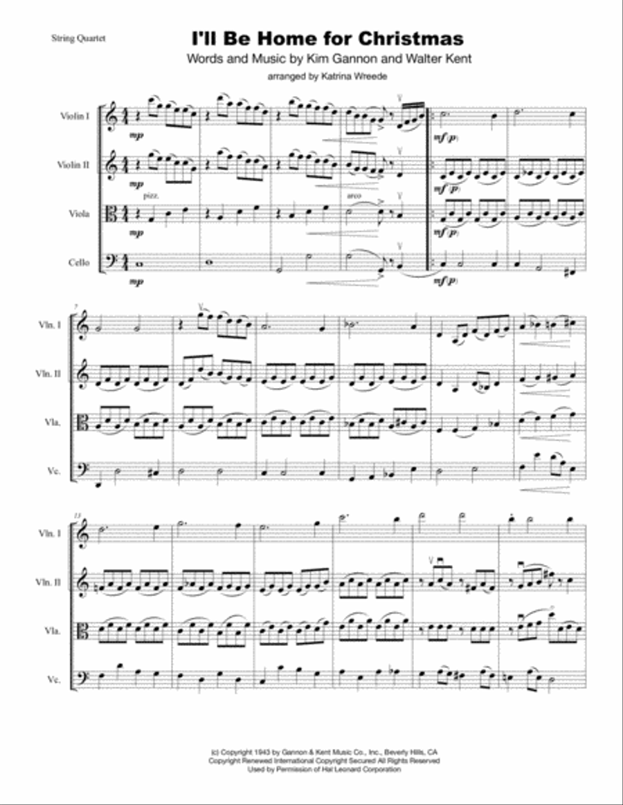 I'll Be Home For Christmas String Quartet scores gallery preview page 1