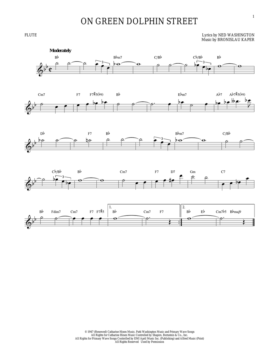 On Green Dolphin Street Flute Solo scores gallery preview page 1